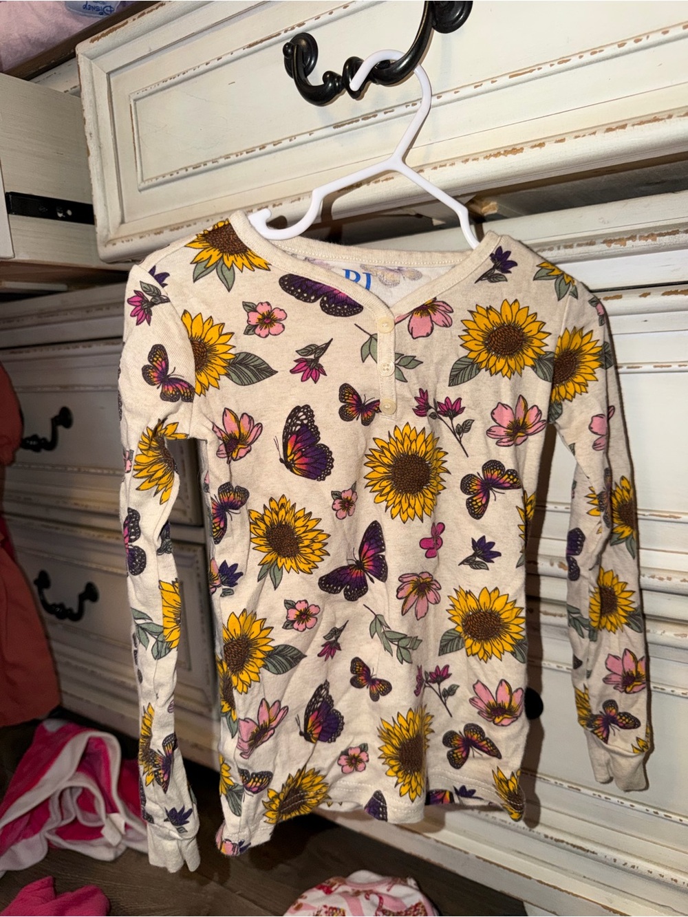 The Children's Place Cream Top with Yellow Sunflower & Purple Accents